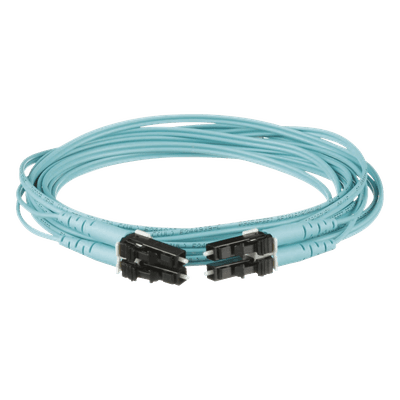 Jumper de Fibra Optica Multimodo 50/125 OM3, LC-LC Duplex, OFNR (Riser), Color Aqua, 3 Metros (9.84 Pies)