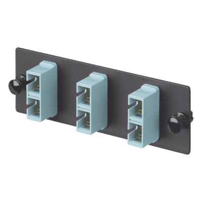 Placa Acopladora de Fibra Optica FAP, Con 3 Conectores SC Duplex (6 Fibras), Para Fibra Multimodo OM3/OM4, Color Aqua