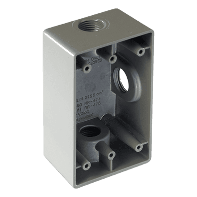 Caja Condulet FS de 1/2" ( 12.7 mm) con tres bocas a prueba de intemperie.