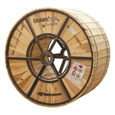 Cable de Fibra Óptica Aérea ADSS / Monomodo G.652D / 12 Hilos / Span 100 m / 4 km / Anti-Tracking 110 kV / 2500N Tensión / -20°C a +65°C / HDPE Exterior