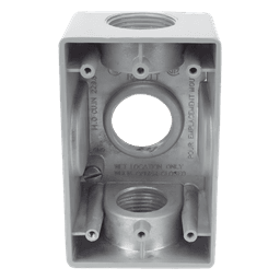 Caja Condulet FS de 1" (25.4 mm ) con tres bocas una arriba y una atrás a prueba de intemperie.