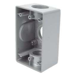 Caja Condulet FS de 1" (25.4 mm ) con tres bocas una arriba y una atrás a prueba de intemperie.