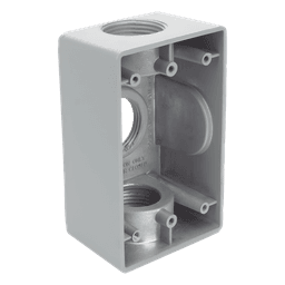 Caja Condulet FS de 1" (25.4 mm ) con tres bocas una arriba y una atrás a prueba de intemperie.