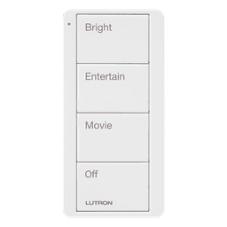 Control Pico inalámbrico de 4 botones con escenas grabadas para sala (Bright, Entertain, Movie y Off), compatible con Caseta Wireless y RA2 Select, blanco brillante