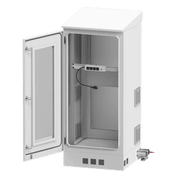 Gabinete de Piso para Exterior con Ventiladores y Termostato con Rack de 19" de 16 U + Espacio para Baterías, Se envía el Gabinete Armado.