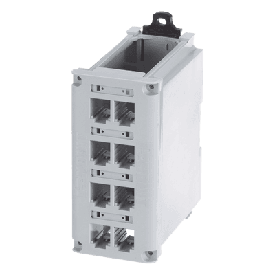 Panel de Parcheo Modular para Cobre, de Instalación en Riel DIN Estándar de 35 mm (1.38 pulgadas), 8 Puertos Mini-Com, Color Gris