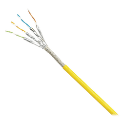 Bobina de Cable Blindado S/FTP Categoría 6A, Uso Industrial con Resistencia al Aceite, Rayos UV y Abrasión, Multifilar (Flexible), Color Amarillo, Bobina de 500 Metros (1640 Pies)