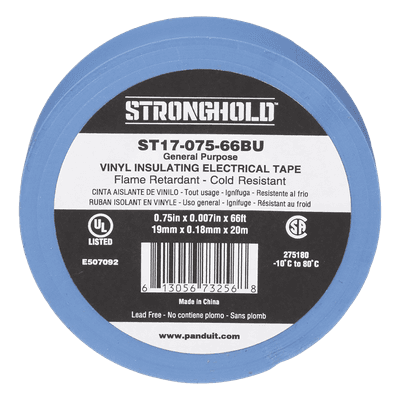 Cinta Eléctrica STRONGHOLD para Aislar, de PVC, Uso General Reparación y Mantenimiento, Grosor de 0.18mm (7 mil), Ancho de 19mm, y 20.12m de Largo, Color Azul