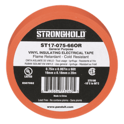 Cinta Eléctrica STRONGHOLD para Aislar, de PVC, Uso General Reparación y Mantenimiento, Grosor de 0.18mm (7 mil), Ancho de 19mm, y 20.12m de Largo, Color Naranja