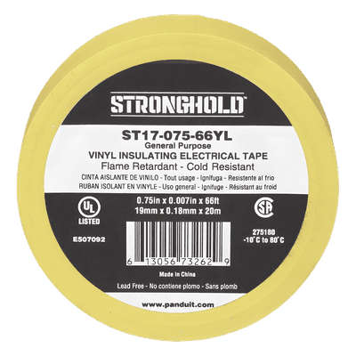 Cinta Eléctrica STRONGHOLD para Aislar, de PVC, Uso General Reparación y Mantenimiento, Grosor de 0.18mm (7 mil), Ancho de 19mm, y 20.12m de Largo, Color Amarillo