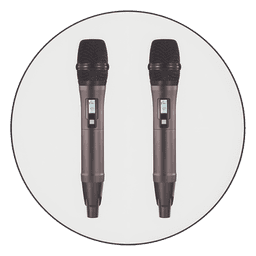 Sistema de Microfonía Inalámbrico UHF / 2 Micrófonos de Mano / 200 Canales / Alcance 100 m (328 ft) / Frecuencia 640-857 MHz / Batería 10-15 Horas