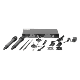 Sistema de Microfonía Inalámbrico UHF / 2 Micrófonos de Mano / 200 Canales / Alcance 100 m (328 ft) / Frecuencia 640-857 MHz / Batería 10-15 Horas