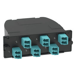 Casete OptiCom de Fibra Óptica Multimodo OM4, Con Conector MPO a 6 LC Duplex, Polaridad Método A, Pérdida de Inserción Estándar