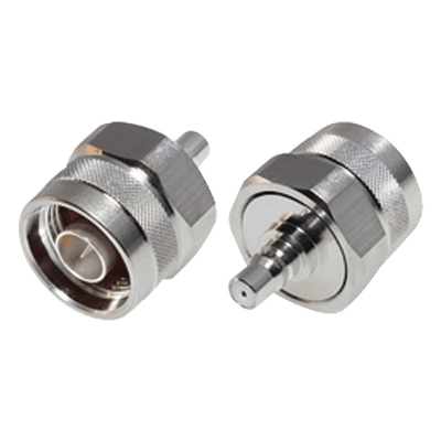 Adaptador de Bajo PIM, Interserie de Conector N Macho a QMA (Quick Mate) Hembra, Bronce Blanco/ Oro/ Teflón.