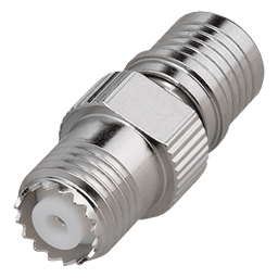 Adaptador en Línea, de Conector QMA (Quick Mate) Macho a Mini-UHF Hembra, Bronce Blanco/ Oro/ Teflón.