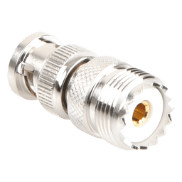 Adaptador en Línea, de Conector QMA (Quick Mate) Macho a Mini-UHF Hembra, Bronce Blanco/ Oro/ Teflón.