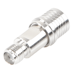 Adaptador en Línea de Bajo PIM, de Conector QMA (Quick Mate) Macho a SMA Hembra, Bronce Blanco/ Oro/ Teflón.