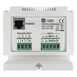 Etapa de potencia IP / 2×25W estéreo o 1×50W mono / Carril DIN / RTP-SIP-Modbus / WAV-MP3 / 8 GB