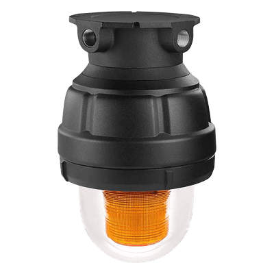 Luz estroboscopica a prueba de explosiones UL y cUL para Clase I, División 1, Grupo C y D; Clase I, División 2, Grupos A y B; Clase II, División 1, Grupos E, F y G; Clase III  , 24 Vcd, color Ámbar, montaje no incluido