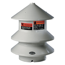 Sirena industrial omnidireccional / 102 dBC @ 30.5 m (100 pies) / Alcance 305 m (1000 pies) / Motor 2 HP 120-240V CA/CC / Montaje 10.7-12.2 m (35-40 pies)