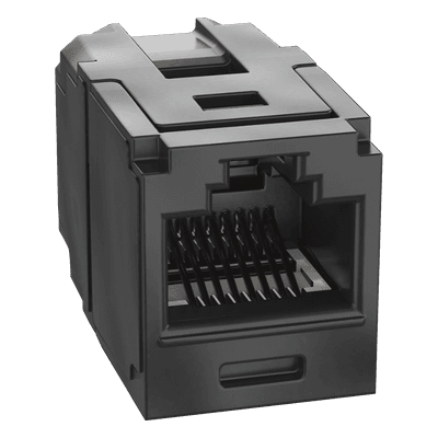 Módulo Acoplador / Mini-Com / Categoría 6A / RJ45 a RJ45 / Negro / PoE++ / 2500 Ciclos