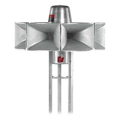 Sirena Electromecánica / Omnidireccional 360° / 115 dBc a 30.5 m (100 ft) / 3 Señales Programables / Alimentación DC 46V / 255 lb (116 kg) / Aluminio 100%