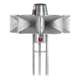 Sirena Electromecánica / Omnidireccional 360° / 115 dBc a 30.5 m (100 ft) / 3 Señales Programables / Alimentación DC 46V / 255 lb (116 kg) / Aluminio 100%