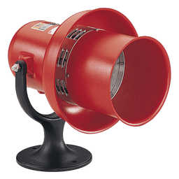 Sirena electromecánica industrial / 112 dBA a 3 m (9.8 ft) / 120 Vca/cd / UL y cUL / Tono bajo 700 Hz / Carcasa metálica roja anticorrosión