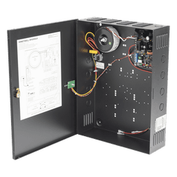 Fuente de poder conmutable 12/24 Vcd a 2.5 A con cargador de batería, gabinete metálico, para control de acceso, incendio y robo