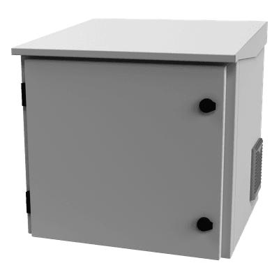 Gabinete de Exterior con Rack de 19" de 9UR con Ventiladores y Termostato, Se envía el Gabinete armado, (Montaje a poste o torre se vende por separado).