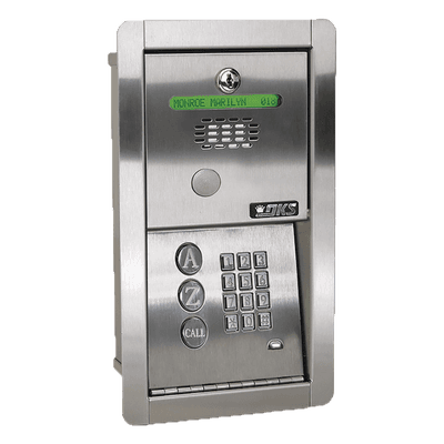 Audioportero Telefónico DKS Con Directorio / 100 Números Telefónicos / Control Para 2 Puertas / Gabinete Para Empotrar / Marcación a 16 Digitos / Linea análoga o digital 