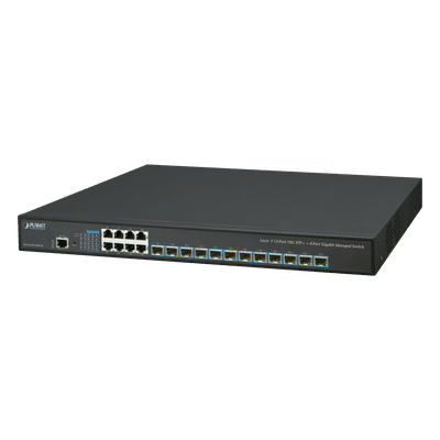 Switch Administrable Capa 3, 12 Puertos SFP de 10G, 8 Puertos 10/100/1000T, Con Alimentación Redundante (2 Fuentes de Alimentación AC).