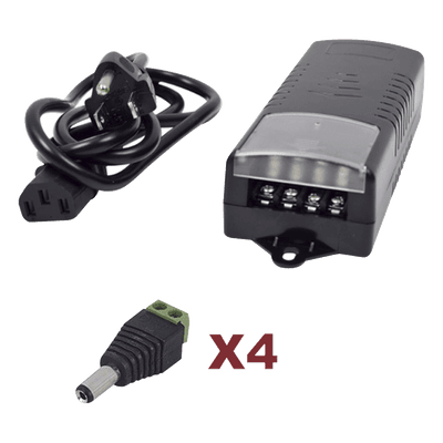 Kit con fuente EPCOM con salida de 12 Vcc a 5 Amper con 4 salidas / Incluye conectores JR52