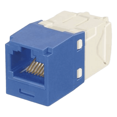 Conector Jack RJ45 Estilo TG con Llaveado Azul, Mini-Com, Categoría 6, de 8 Posiciones y 8 Cables