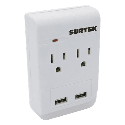 Multicontacto / 2 Salidas AC Aterrizadas / 2 Puertos USB / 15A / 300J / 4.57 x 3.78 x 1.10 pulgadas