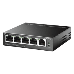 Switch PoE No Administrable de Escritorio / 5 puertos 10/100 Mbps / 4 puertos PoE af / Presupuesto 41 W / Modo extensor PoE hasta 250 metros / Calidad video prioritaria