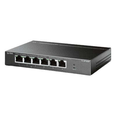 Switch PoE no Administrable de escritorio / 6 puertos 10/100 Mbps / 4 puertos PoE af/at / Presupuesto 67 W / Modo Extensor hasta 250 m / Calidad video prioritaria