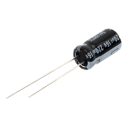 Capacitor Electrolítico en Aluminio, Radial de 220 µFd, 16 Vcc, 105 °C, 6.3 x 11 mm.