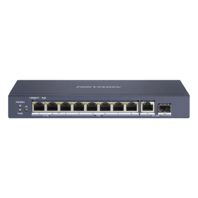 Switch PoE+ / No Administrable / 7 Puertos 1000 Mbps 802.3 af/at (30 W) / 2 Puertos 1000 Mbps Hi-PoE (90 W) / 1 Puertos 1000 Mbps Uplink / 1 Puerto SFP / Modo Extendido hasta 300 Metros / 110 Watts