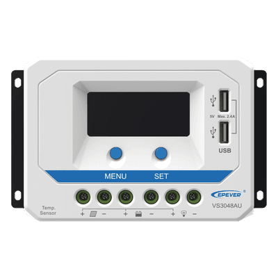 Controlador Solar PWM / 30A / 12/24V/36/48V / Doble USB / Pantalla LCD / Tierra Positivo Común