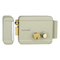 Cerradura Eléctrica con Botón de Salida / Doble Cerrojo / 12 VCA 2.5 A / Pulsos de 2 Seg / Exterior Izquierda