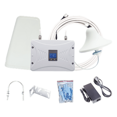 Kit Amplificador de Señal Celular 4.5G LTE, 3G y Voz. Funciona con Todos los Operadores. Soporta Múltiples Dispositivos y Tecnologías. Hasta 1000 metros cuadrados de Cobertura