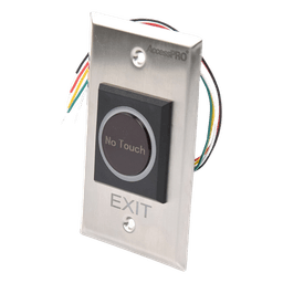 Botón de Salida sin Contacto / Detección Ajustable 4 a 15 cm / Control Remoto 433 MHz / 16 Transmisores / Relevador 24 VCC / Acero Inoxidable / LED / -20°C a 55°C