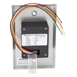 Botón de Salida sin Contacto / Detección Ajustable 4 a 15 cm / Control Remoto 433 MHz / 16 Transmisores / Relevador 24 VCC / Acero Inoxidable / LED / -20°C a 55°C