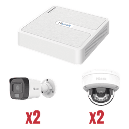 Kit IP 1080p (2 Megapixel) / NVR de 4 Canales con 4 Puertos PoE / 2 Cámaras IP Bala para Exterior con microfono y Dual light / 2 Cámaras IP Domo para Exterior