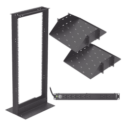 Kit de Rack Estándar 19", 24 UR con 2 Charolas  y PDU (8 tomas). Ideal para UPS y Servidores tipo Torre.