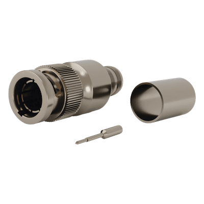 Conector BNC Macho en 75 Ohm, Anillo Plegable para Cable RG-11/U Grupo R1, Níquel/ Oro/ Teflón.