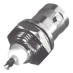   Conector BNC Hembra para Chasis, Montaje Frontal, Soldable, D-Plano, Troquelado, Niquel/ Oro/ Delrin.