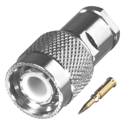 Conector TNC Macho Especial de Rosca, Sin Herrajes para Cables RG-58/U, Níquel // Delrin.