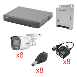 KIT TurboHD con Audio 1080p / DVR 8 Canales / 8 Cámaras Bala (exterior 2.8 mm) / Transceptores / Conectores / Fuente de Poder / AUDIO POR COAXITRON